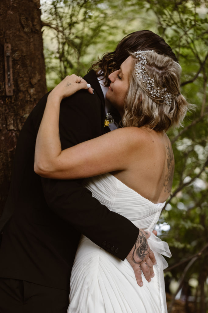 Intimate moment between newly weds.