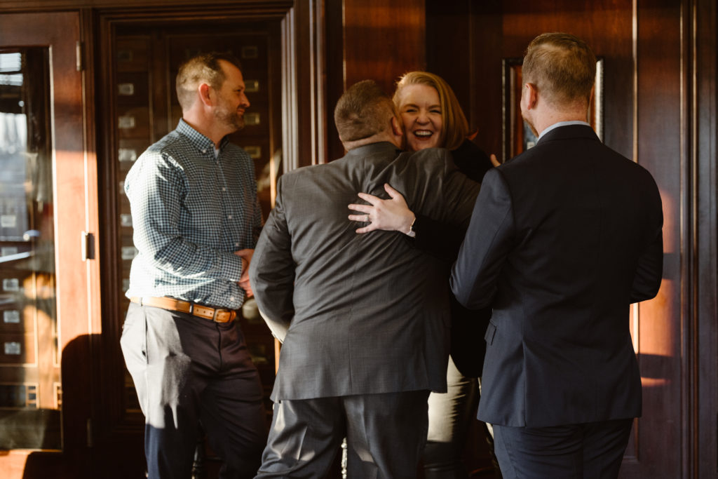 Candid of people smiling at a 40th birthday party