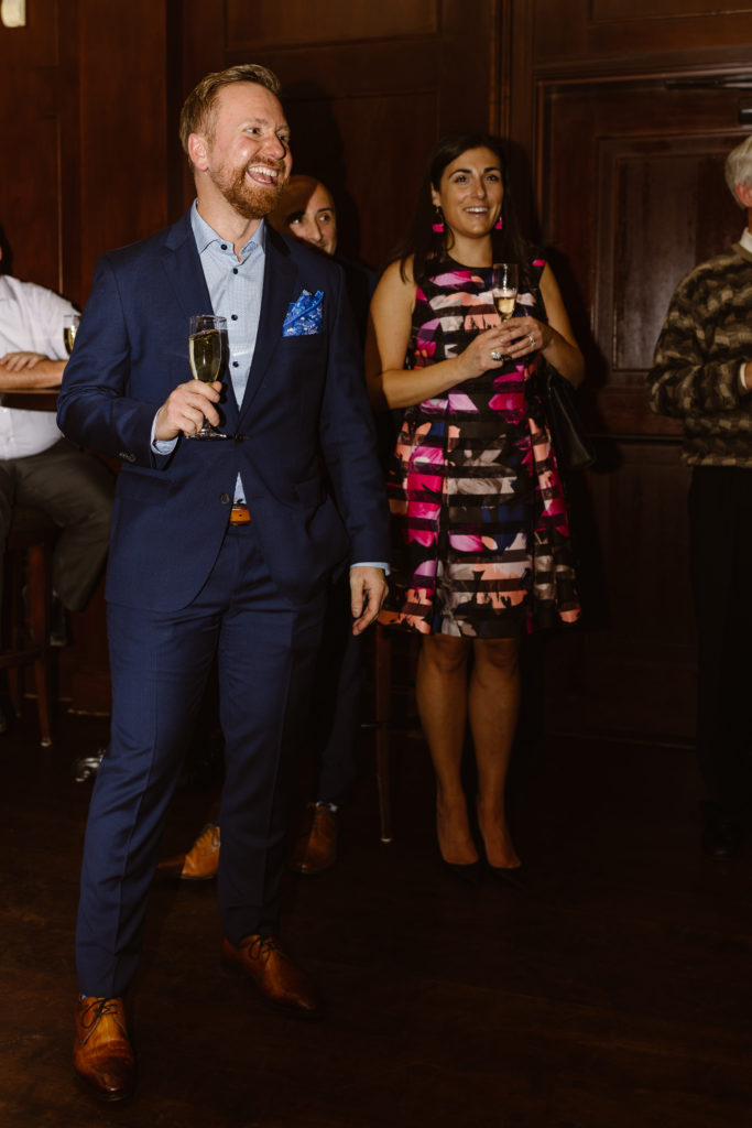 Candid of people smiling at a 40th birthday party
