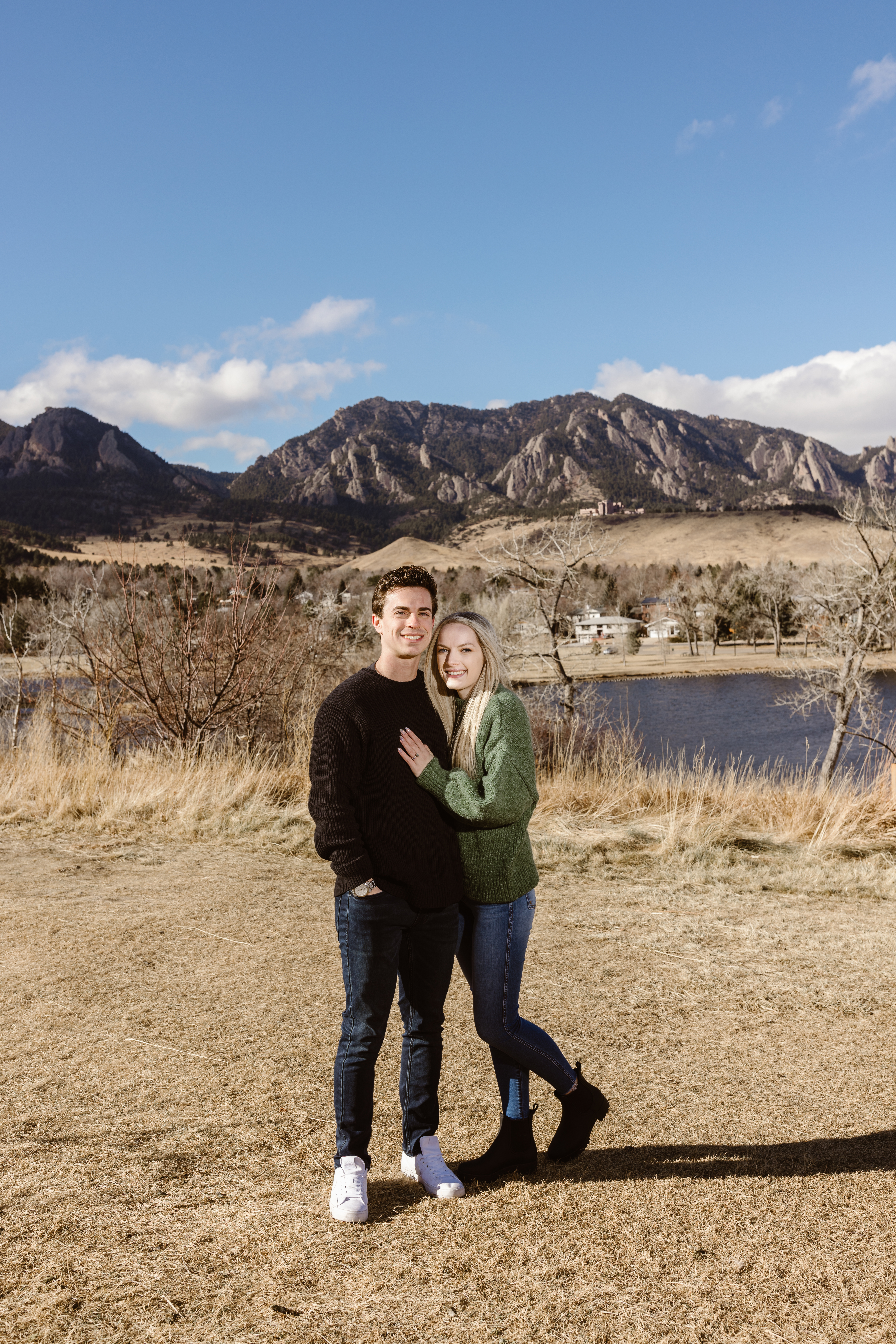 Couple photo with the Flatirons in the background
