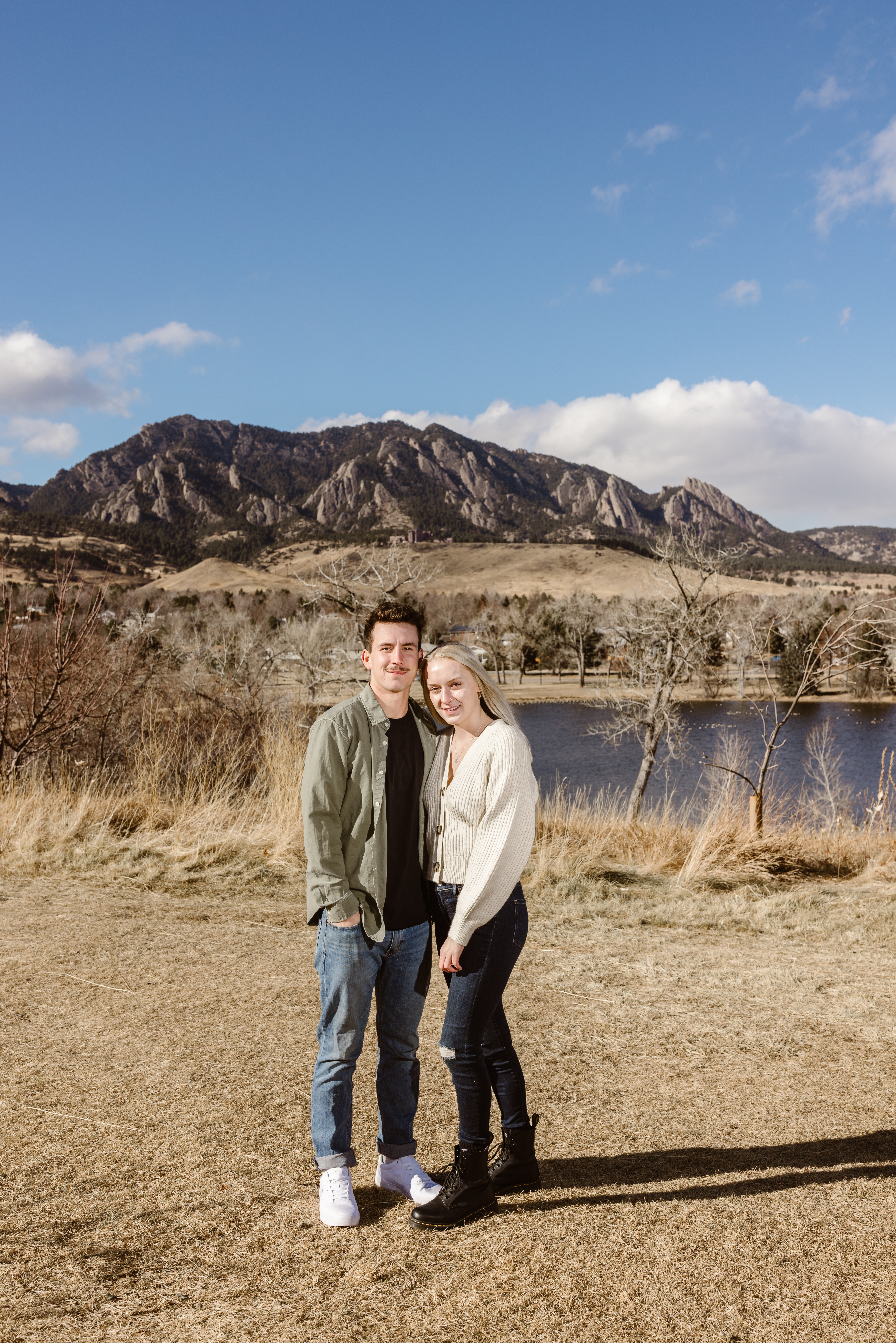 Couple photo with the Flatirons in the background