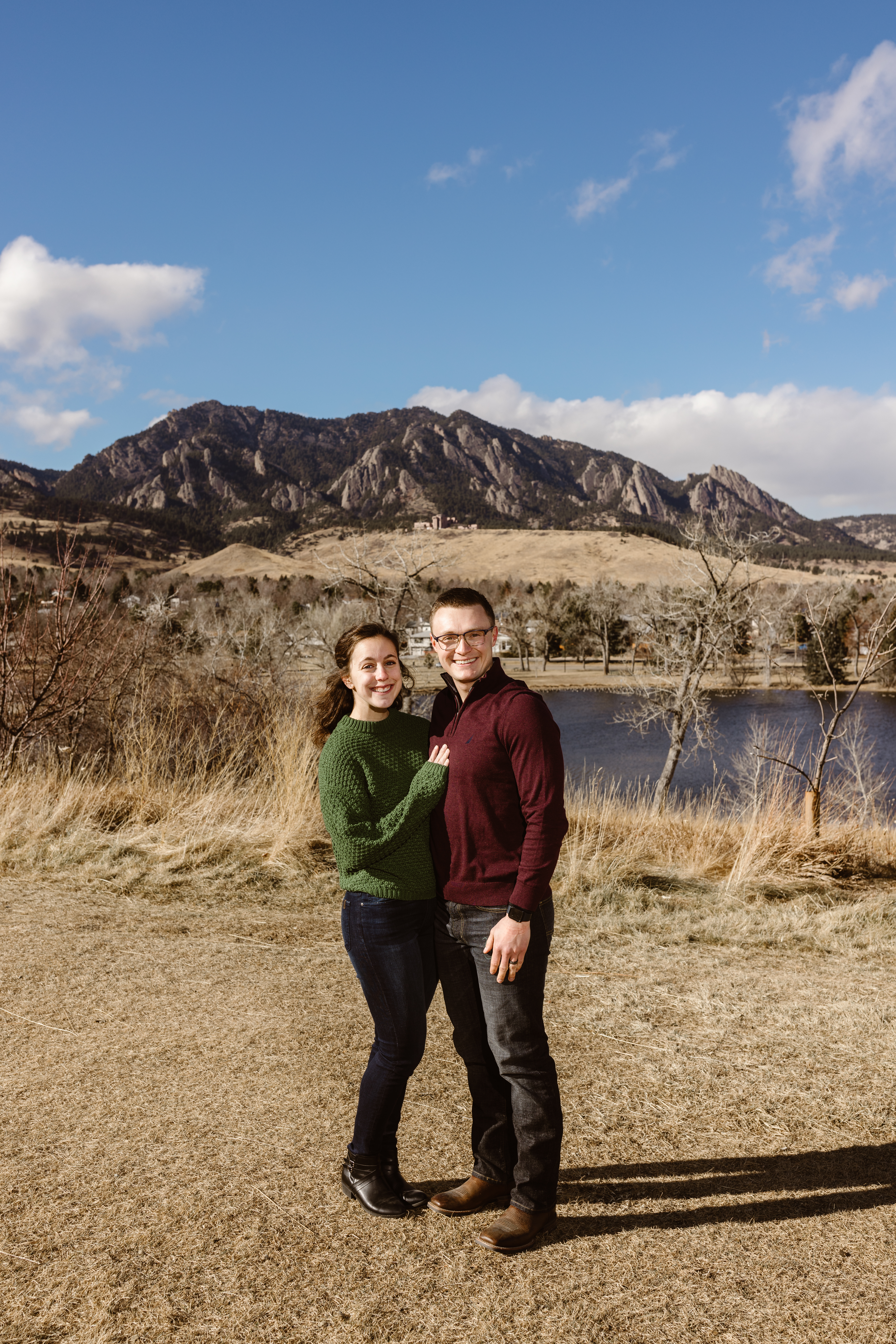 Couple photo with the Flatirons in the background