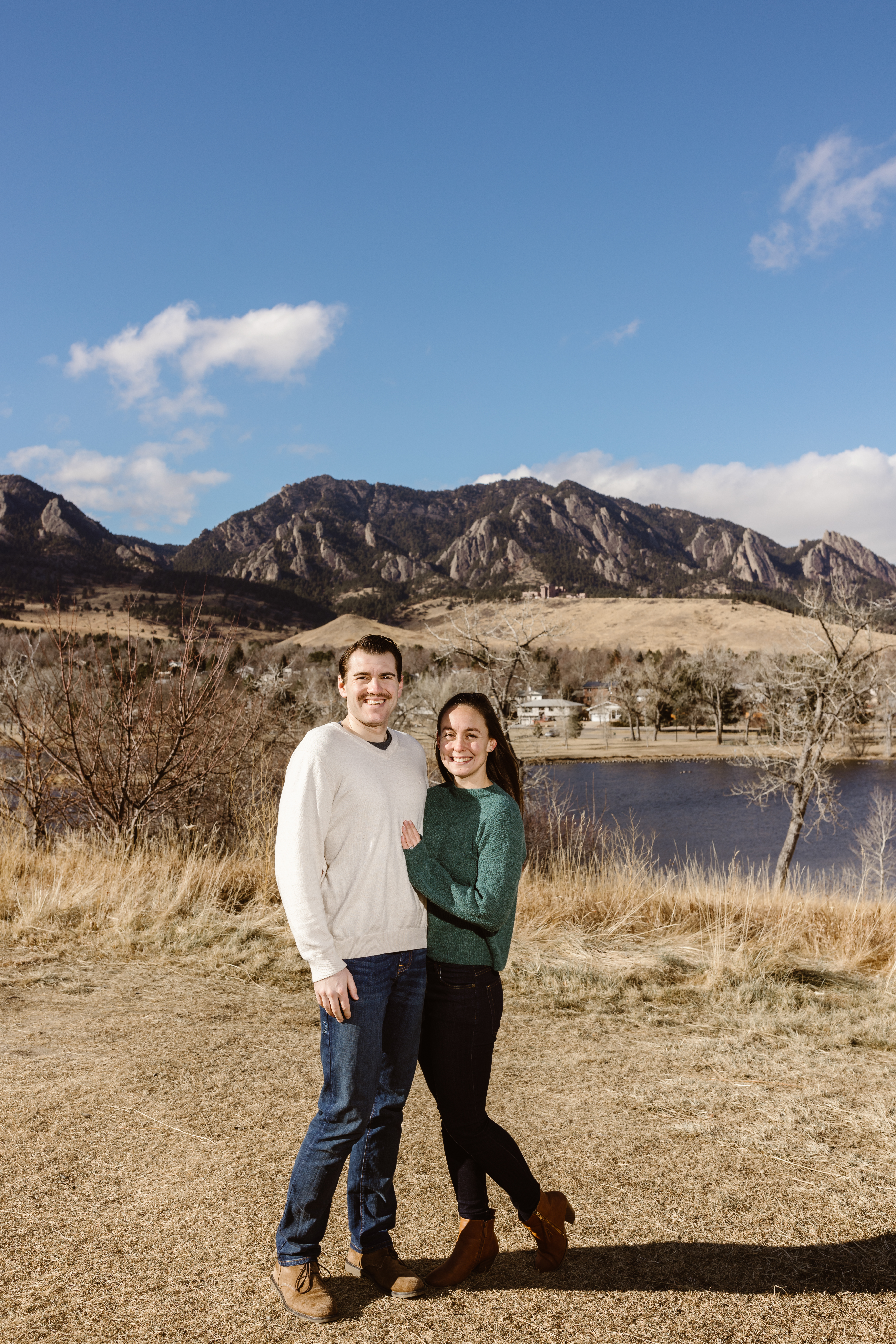 Couple photo with the Flatirons in the background