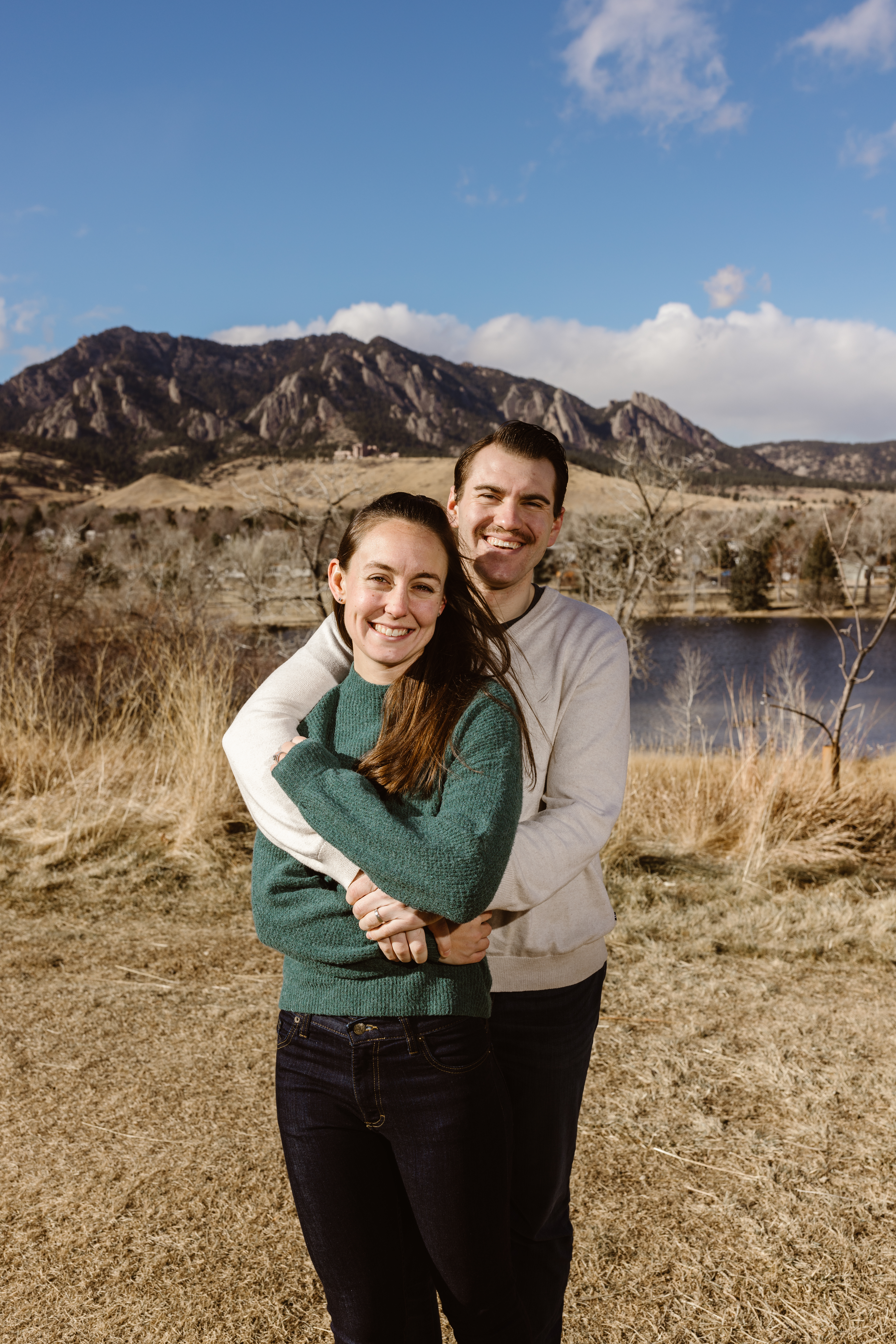 Couple photo with the Flatirons in the background