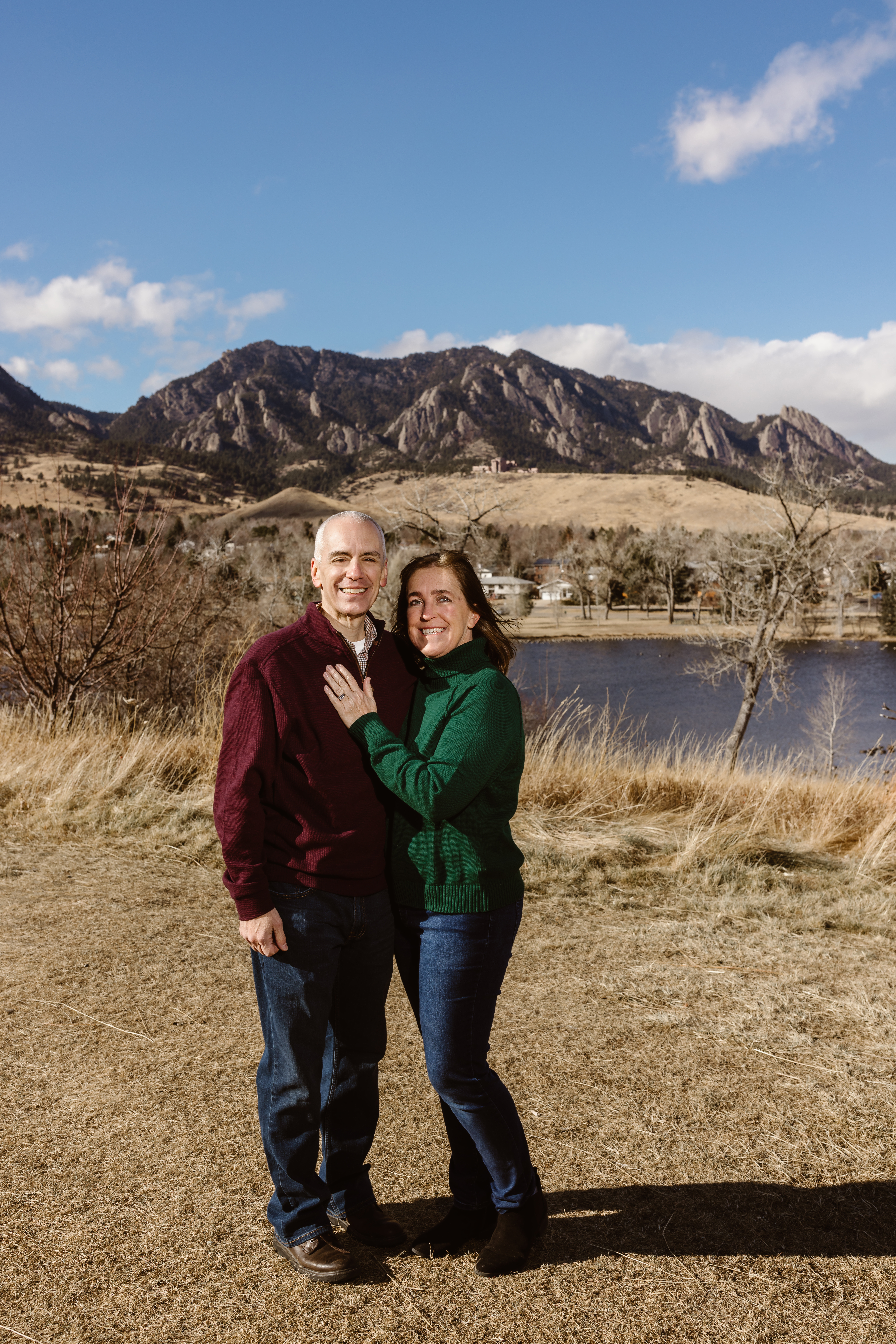 Couple photo with the Flatirons in the background