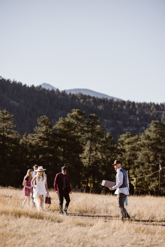 Bride and groom walking to ceremony location