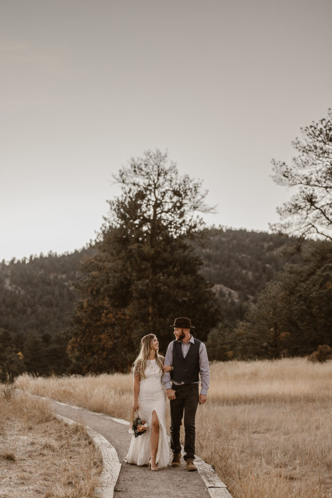 Bride and groom walking