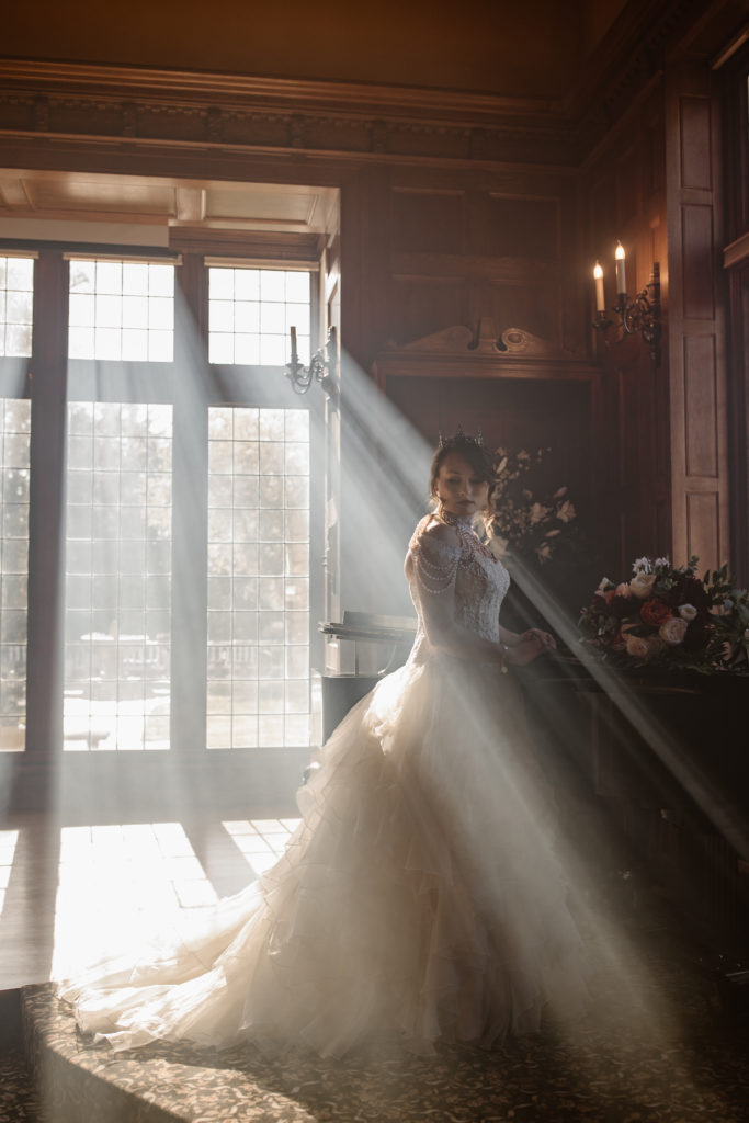 Portrait of a bride with fog.
